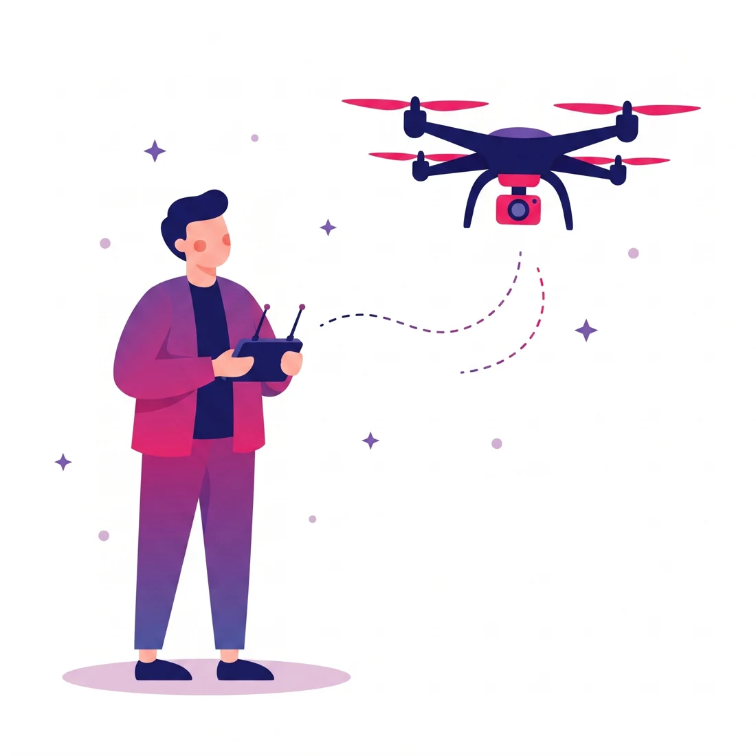 Illustrasjon: dronepilot som styrer et kameradrone